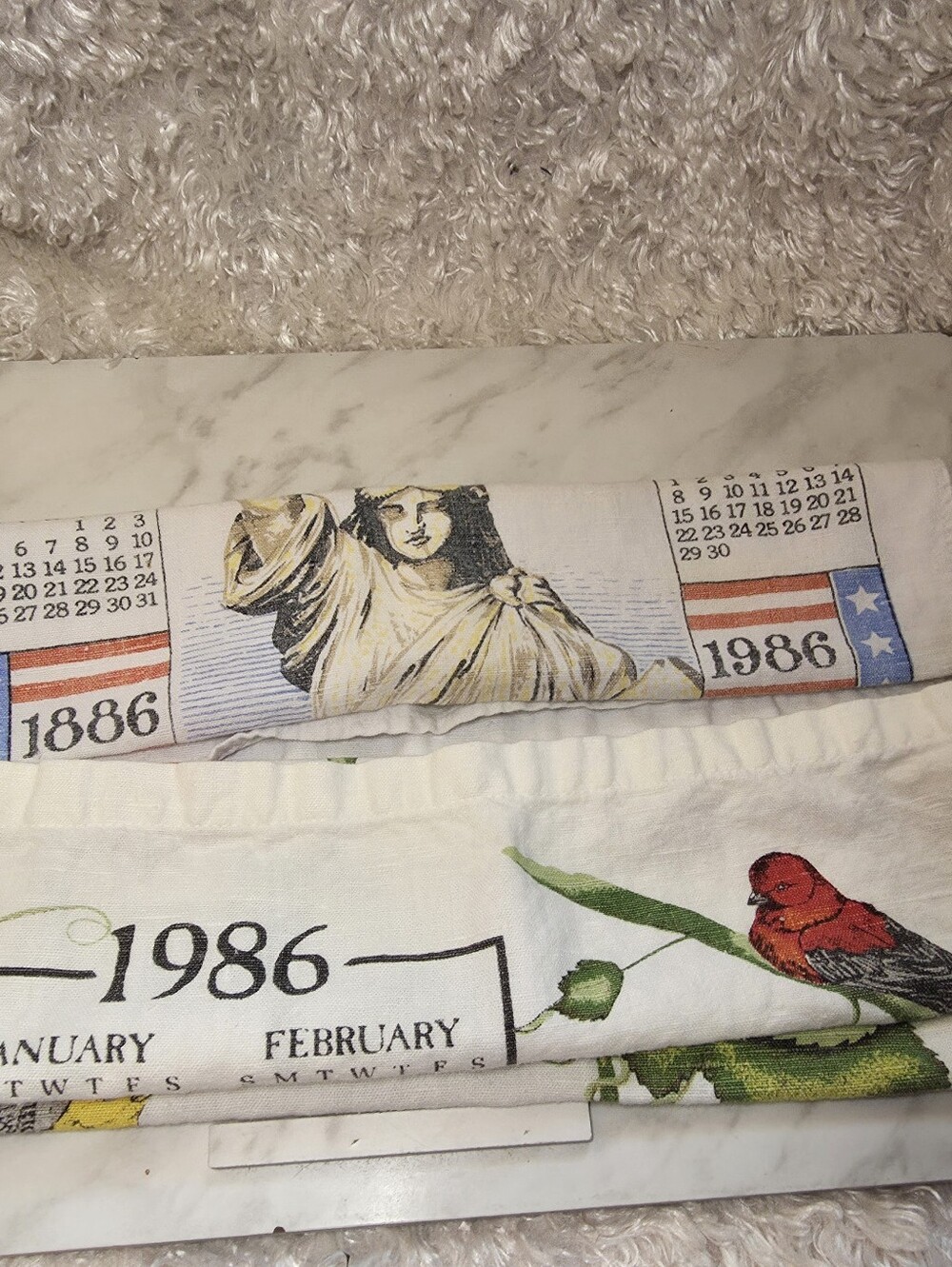 2 1986 Calendar Print Cotton Tea Towels